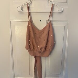 Pink pearl embellishment tie back top size xs